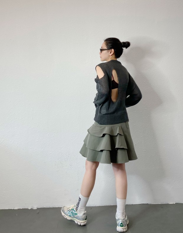 Grey Irregular Ruffle Skirt #250319